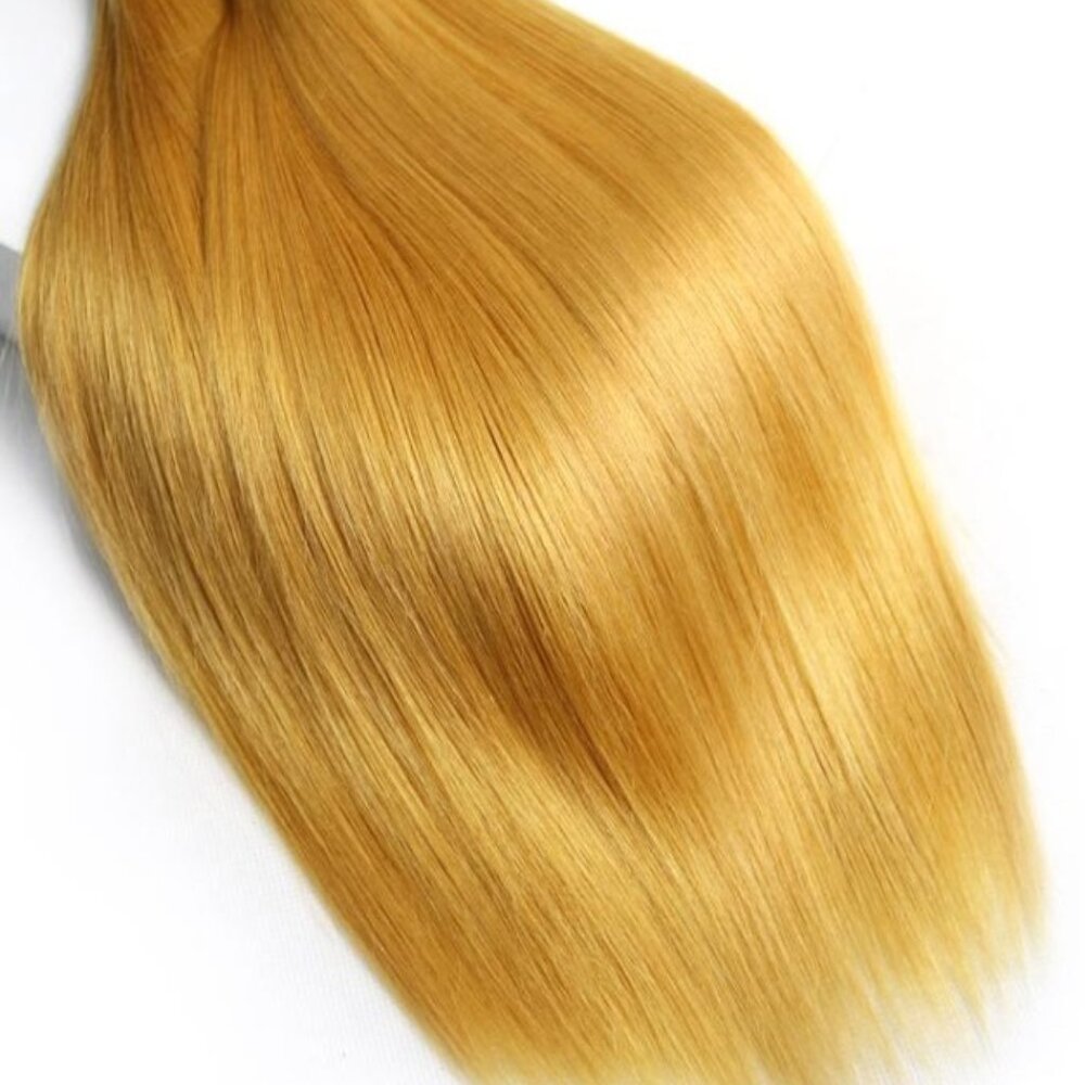 14-inch Human Hair Weft Extensions Warm Honey Blonde